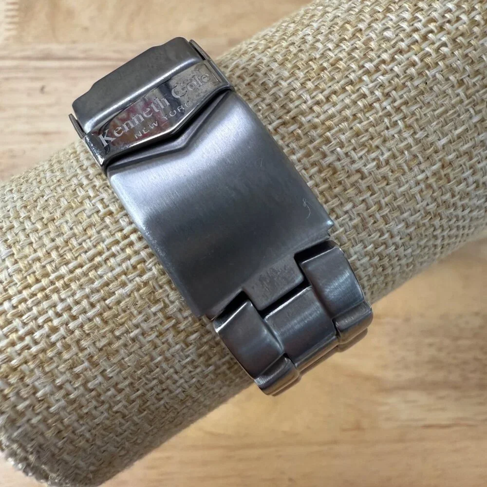 Kenneth Cole Mens Stainless Steel Chronograph Watch Silver Needs Battery